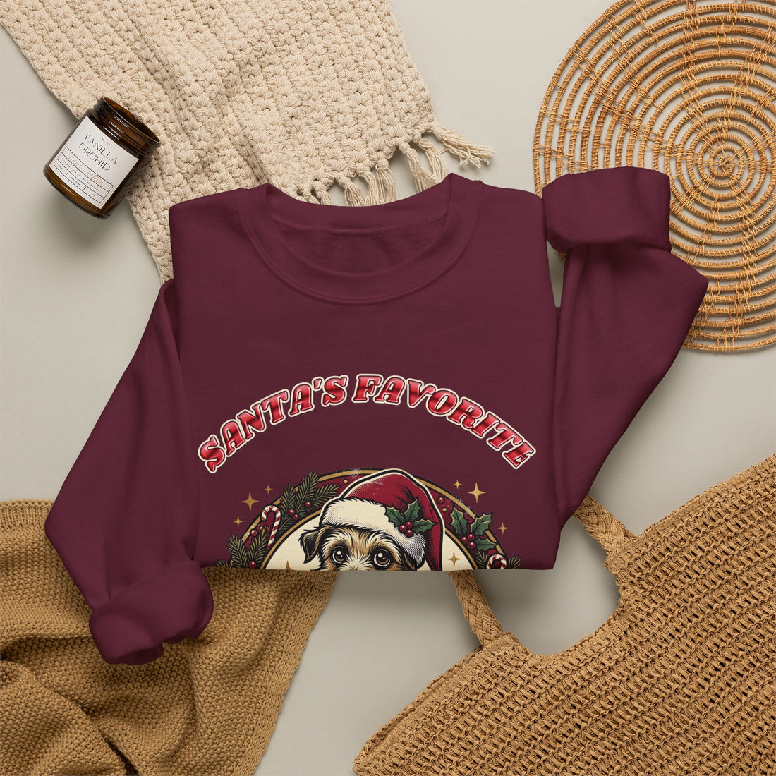 funny dog Christmas sweatshirt Santa's Favorite Snack Thief, dark color by Inkida, view 10
