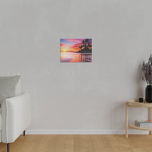 Breathtaking Sunset, Tropical Island, Palm trees Silhouetted, Colorful sky Stunning - Matte Canvas, Stretched, 0.75
