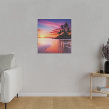 Breathtaking Sunset, Tropical Island, Palm trees Silhouetted, Colorful sky Stunning - Matte Canvas, Stretched, 0.75