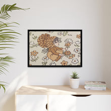 Vintage Girls Collecting Flowers Matte Canvas, Black Frame