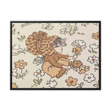 Vintage Girls Collecting Flowers Matte Canvas, Black Frame