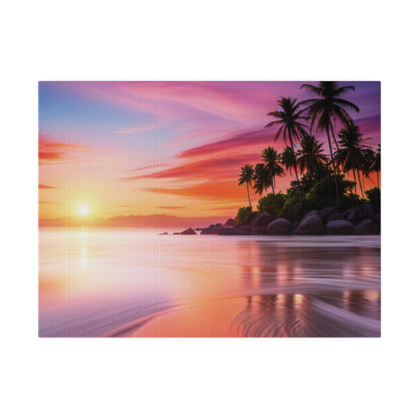 Breathtaking Sunset, Tropical Island, Palm trees Silhouetted, Colorful sky Stunning - Matte Canvas, Stretched, 0.75"