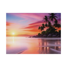 Breathtaking Sunset, Tropical Island, Palm trees Silhouetted, Colorful sky Stunning - Matte Canvas, Stretched, 0.75