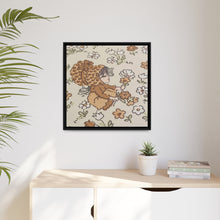 Vintage Girls Collecting Flowers Matte Canvas, Black Frame