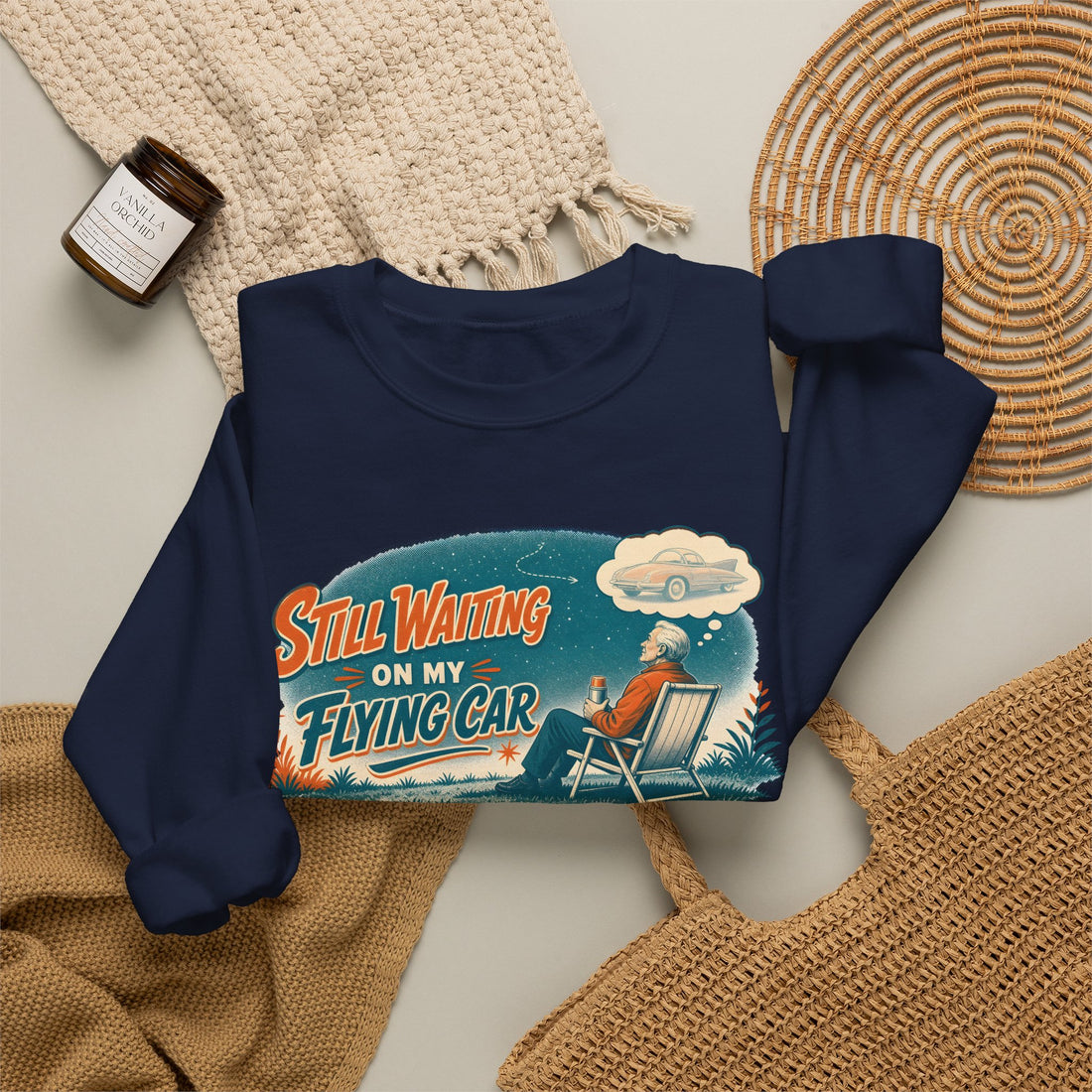 Still Waiting On My Flying Car Retro Sweatshirt