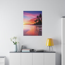 Breathtaking Sunset, Tropical Island, Palm trees Silhouetted, Colorful sky Stunning - Matte Canvas, Stretched, 0.75