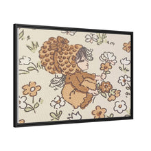 Vintage Girls Collecting Flowers Matte Canvas, Black Frame