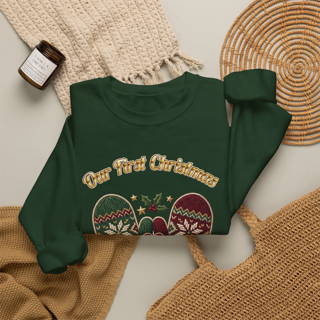 Our First Christmas as Us couples Christmas sweatshirt, dark color by Inkida, view 13